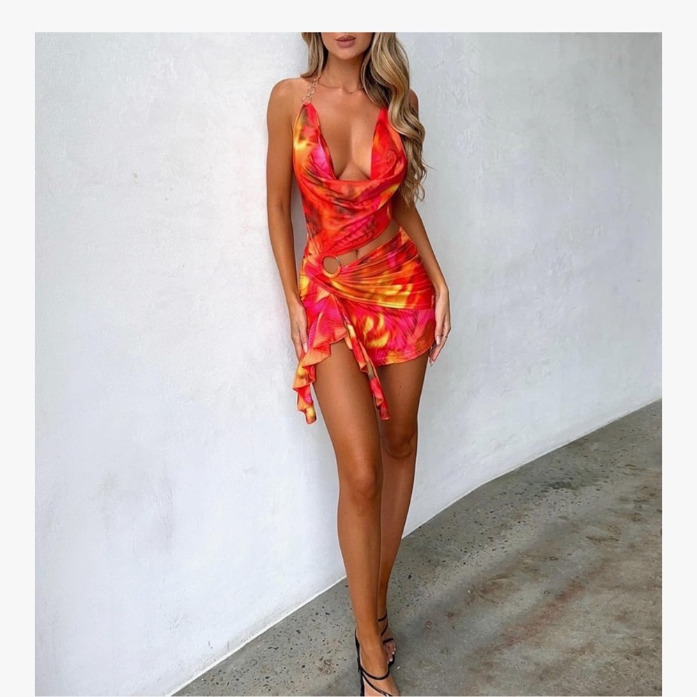 Sexy Orange and Pink Mini Dress